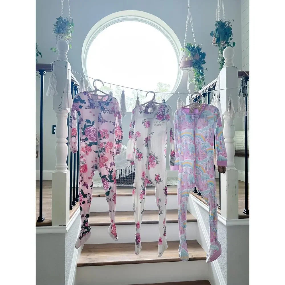3 Dreaming Beauty Floral + Princess Snug Fit Cozy Pajama Footie Sleepers 3T/4T